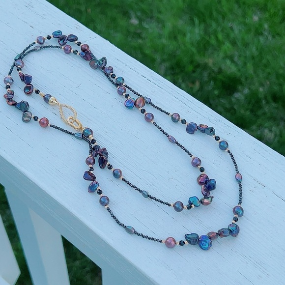 S139 Handmade Double Layer Freshwater Pearl Long Necklace - Picture 7 of 8